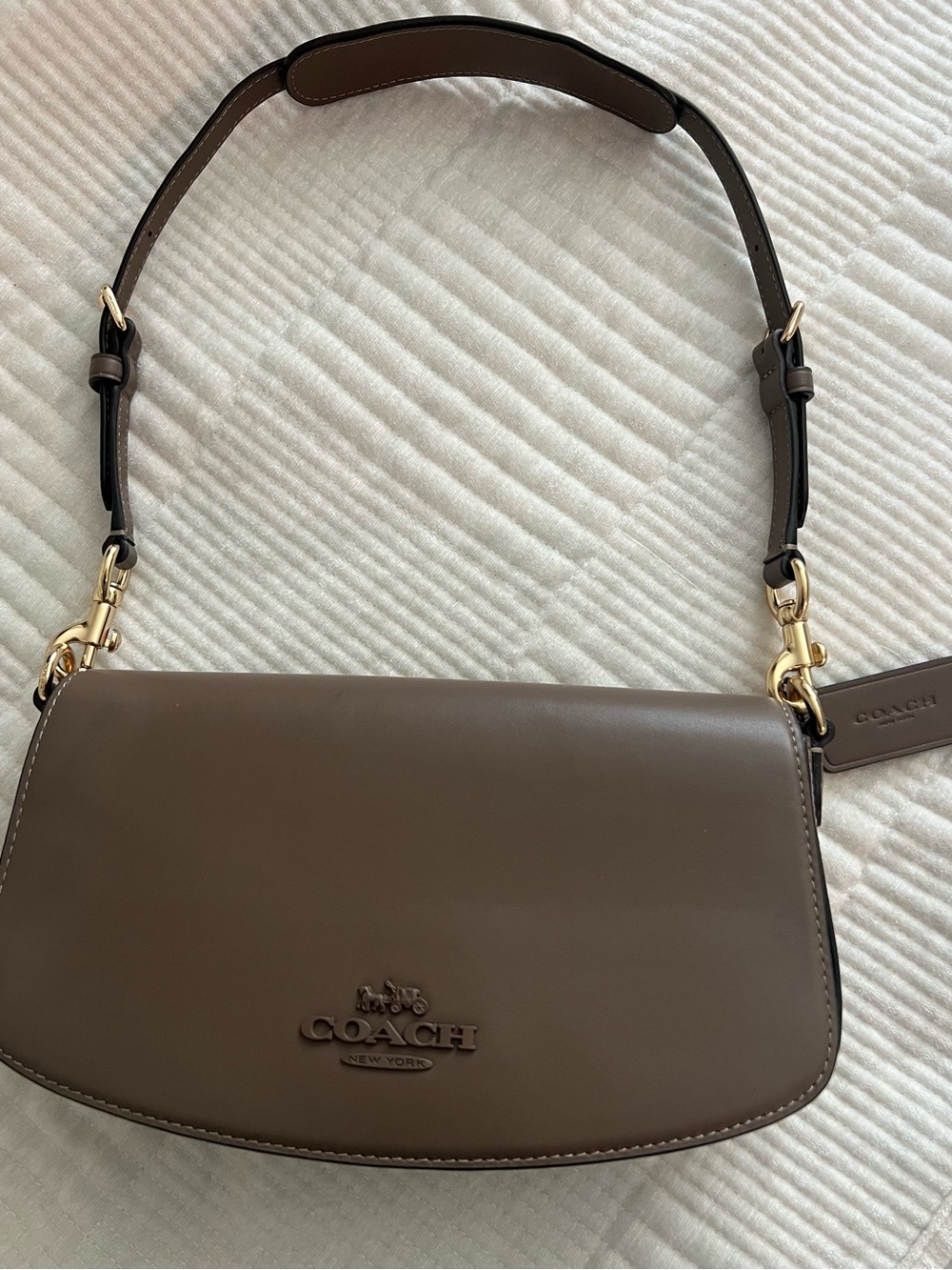 Coach Andrea Taupe Leather Shoulder Bag - Coach New York